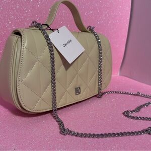 NWT Calvin Klein Emblem Quilted Top Handle Bag - Beige/Cream